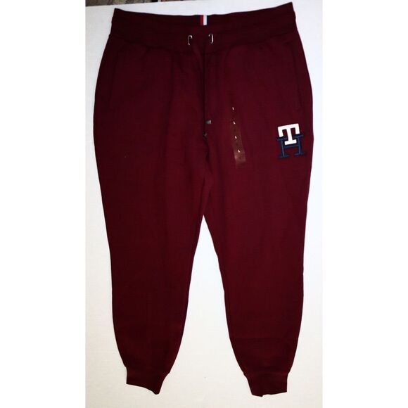 Tommy Hilfiger MW28208 500 Men's Sz L Maroon "TH" Monogram Logo Sweatpants $129 - Picture 1 of 7